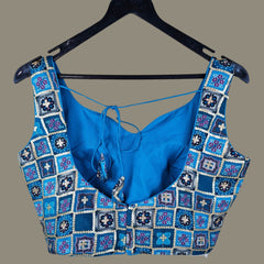Rangrez Shades of Bright Blue and Sea Blue Color Sequin Blouse with Sweetheart Neckline