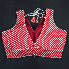 Deep Red Leheriya Blouse with Attached Sleeves and V Neckline