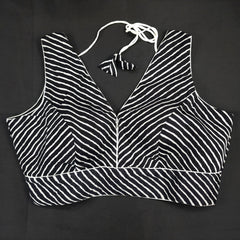 Black Leheriya Blouse with Attached Sleeves and V Neckline