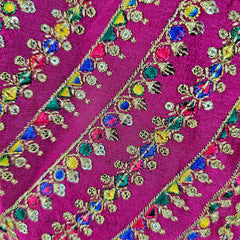 Shangar Magenta Pink Raw Silk Blouse with Multi-color Embroidery and Sequins Work with V Neckline