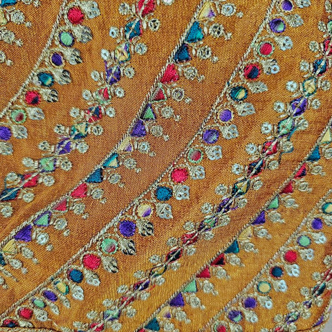 Shangar Mustard Yellow Raw Silk Blouse with Multi-color Embroidery and Sequins Work with V Neckline