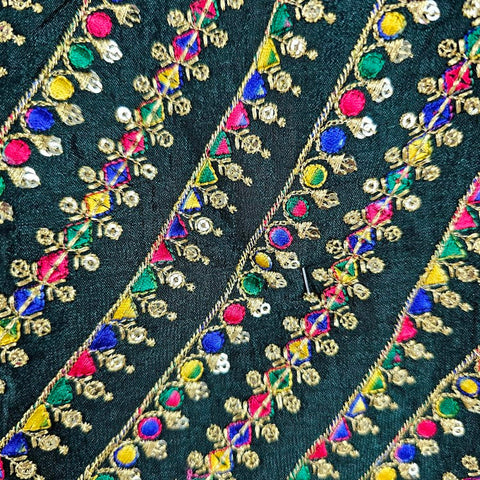 Shangar Bottle Green Raw Silk Blouse with Multi-color Embroidery and Sequins Work with V Neckline
