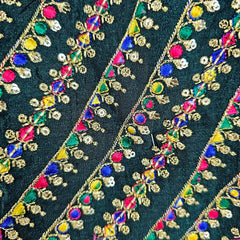 Shangar Bottle Green Raw Silk Blouse with Multi-color Embroidery and Sequins Work with V Neckline