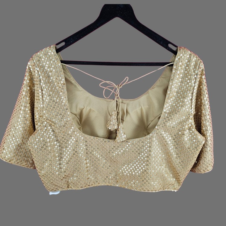 Gulzar Gold Full Sequin Half Sleeves Blouse with Round Neckline