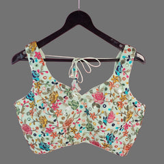 Jodha Mint Green Georgette Base Blouse with Multi-Color Resham Floral Threadwork and Sweetheart Neckline