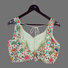 Jodha Mint Green Georgette Base Blouse with Multi-Color Resham Floral Threadwork and Sweetheart Neckline