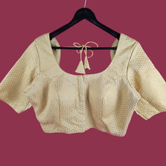 Zareen Brocade Tissue Golden-Color Blouse with Butta motiff and Round Neckline