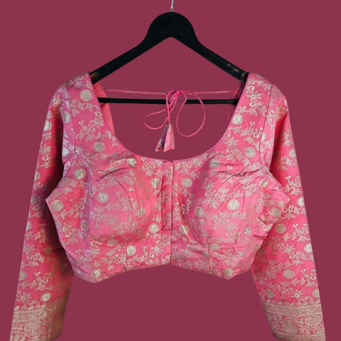 Zarmina Pink Banarasi Brocade with Round Neckline