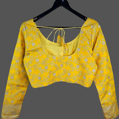 Zarmina Bright Yellow Banarasi Brocade with Round Neckline
