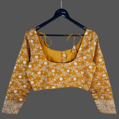 Zarmina Mustard Yellow Banarasi Brocade with Round Neckline