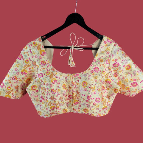 Phoolzar Cream Off White Banaras Brocade Blouse with Round Neckline
