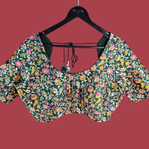 Phoolzar Bottle Green Banaras Brocade Blouse with Round Neckline