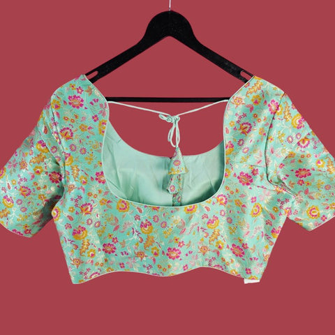 Phoolzar Ocean Blue Banaras Brocade Blouse with Round Neckline