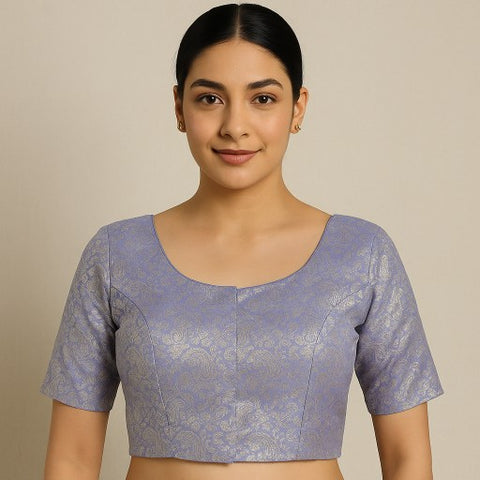 Zarkoyari Banaras Brocade Lavender Color Blouse with Round Neckline