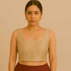 Shabnam Raw Silk Khaki Gold Color Blouse with Round Neckline