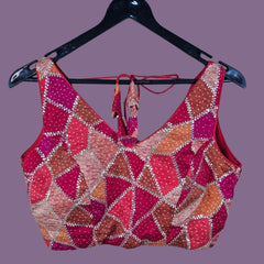 Rangoli Shades of Orange, Red and Pink color Sequin Blouse with V Neckline