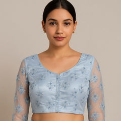 Nazakat Net Grey Color Blouse with sequin work with V Neckline