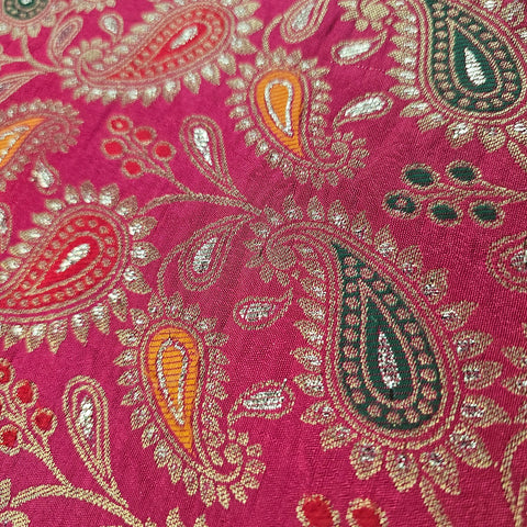 Tanchui Banaras Brocade on Red Silk Fabric