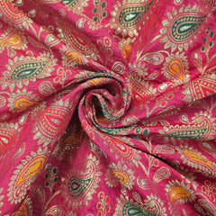 Tanchui Banaras Brocade on Red Silk Fabric