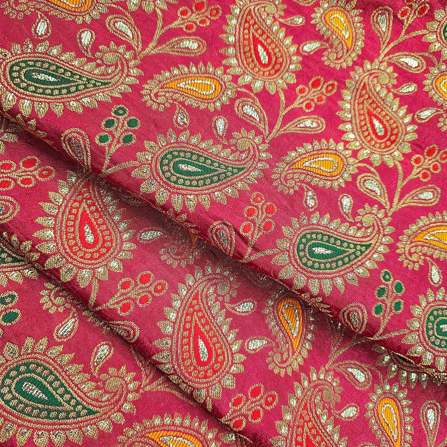 Tanchui Banaras Brocade on Red Silk Fabric