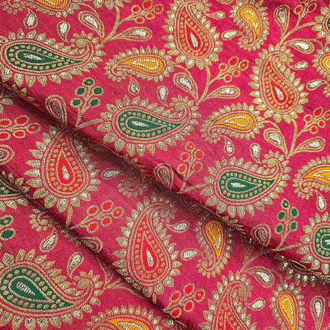 Tanchui Banaras Brocade on Red Silk Fabric