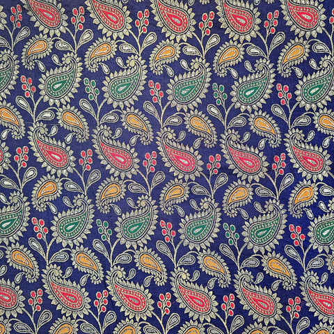 Tanchui Banaras Brocade on Navy Blue Silk Fabric