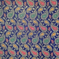 Tanchui Banaras Brocade on Navy Blue Silk Fabric