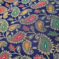 Tanchui Banaras Brocade on Navy Blue Silk Fabric