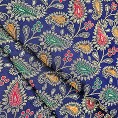 Tanchui Banaras Brocade on Navy Blue Silk Fabric