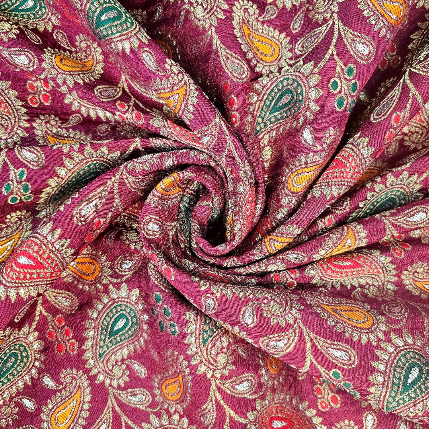 Tanchui Banaras Brocade on Deep Red Silk Fabric