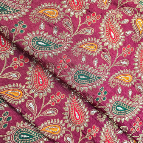 Tanchui Banaras Brocade on Deep Red Silk Fabric