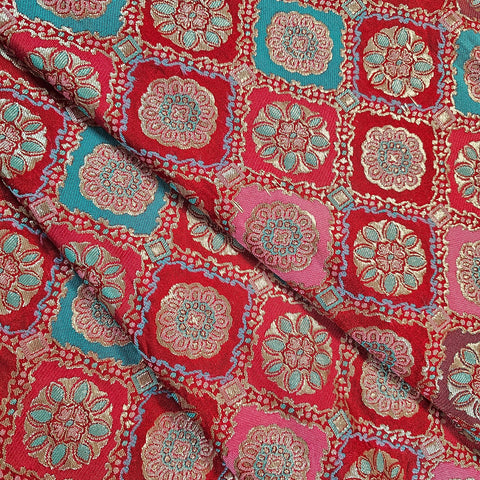 Manikya Red Banaras Brocade on Silk Fabric