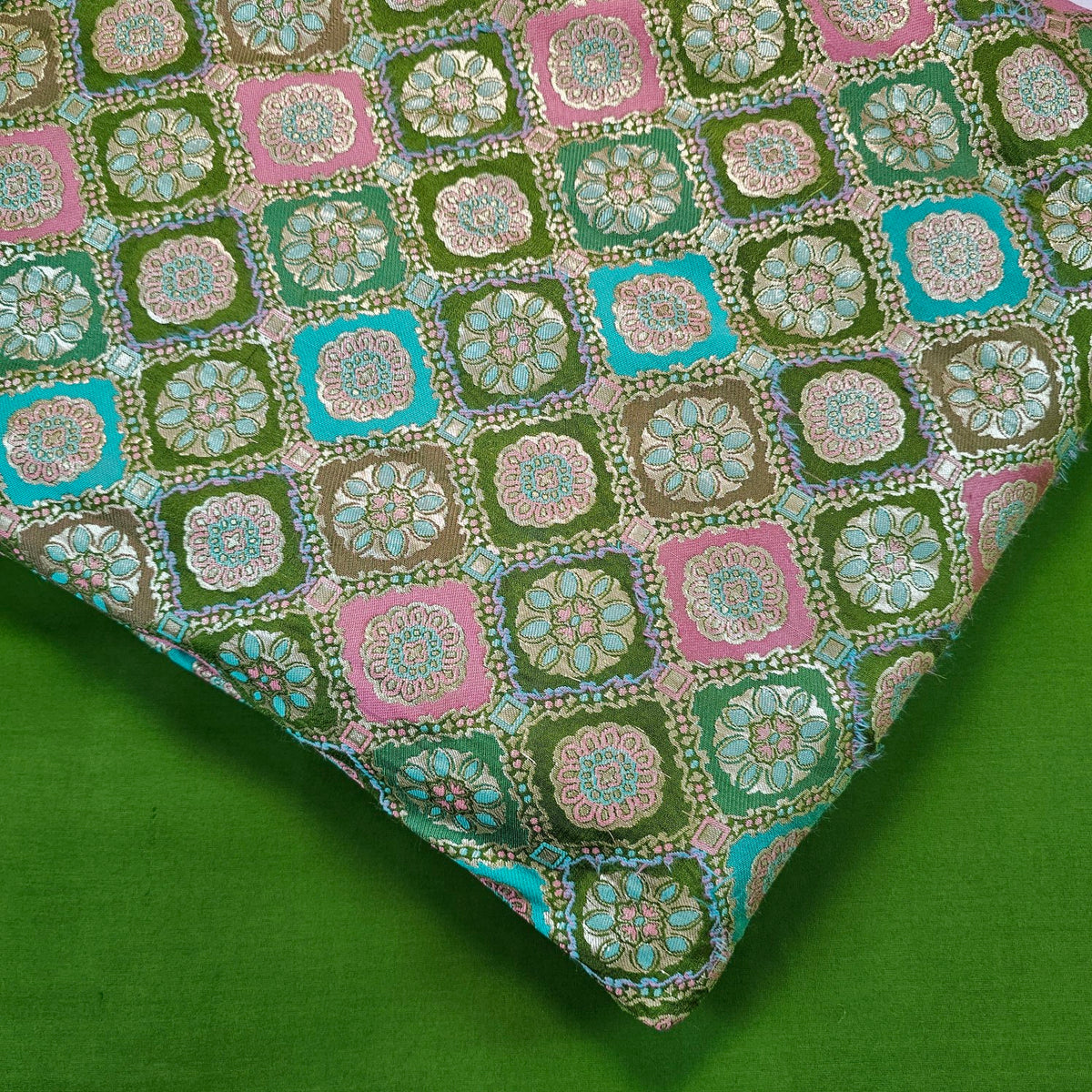 Manikya Green Banaras Brocade on Silk Fabric