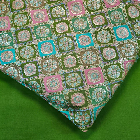 Manikya Green Banaras Brocade on Silk Fabric