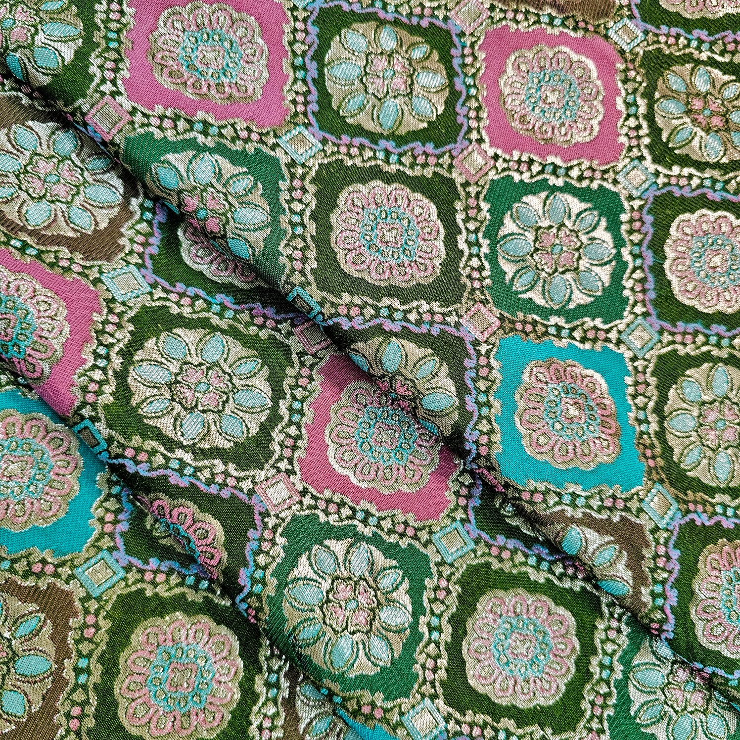 Manikya Green Banaras Brocade on Silk Fabric