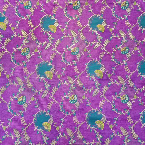 Festive Wear Purple Floral Brocade on Banarasi Jacquard Fabric