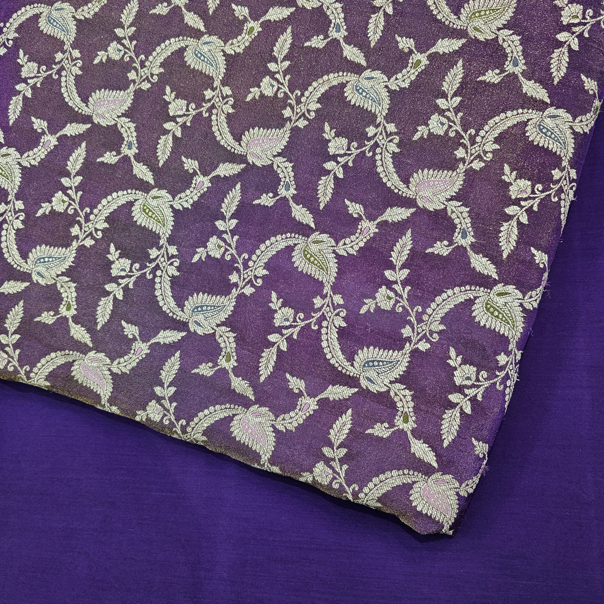 Kinkhab Banaras Brocade on Silk Fabric with Floral Motifs and Zari Embroidery