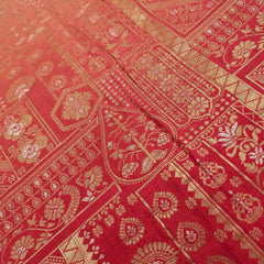 Pure Banarasi Dola Silk Soft Brocade with Position Print on Peach to Red Ombre