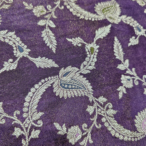 Kinkhab Banaras Brocade on Silk Fabric with Floral Motifs and Zari Embroidery