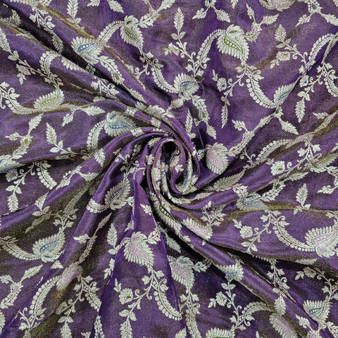 Kinkhab Banaras Brocade on Silk Fabric with Floral Motifs and Zari Embroidery