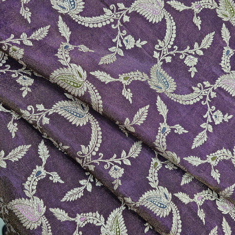 Kinkhab Banaras Brocade on Silk Fabric with Floral Motifs and Zari Embroidery