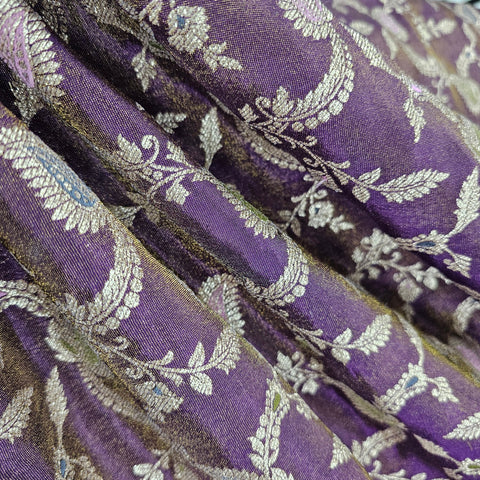 Kinkhab Banaras Brocade on Silk Fabric with Floral Motifs and Zari Embroidery