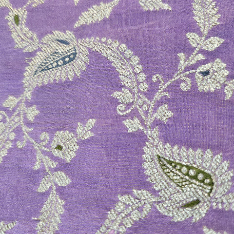 Kinkhab Banaras Brocade on Silk Fabric with Floral Motifs and Zari Embroidery