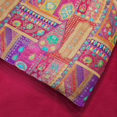 Aarasi Pure Banarasi Dola Silk Soft Brocade with Position Print on Crimson Red Base