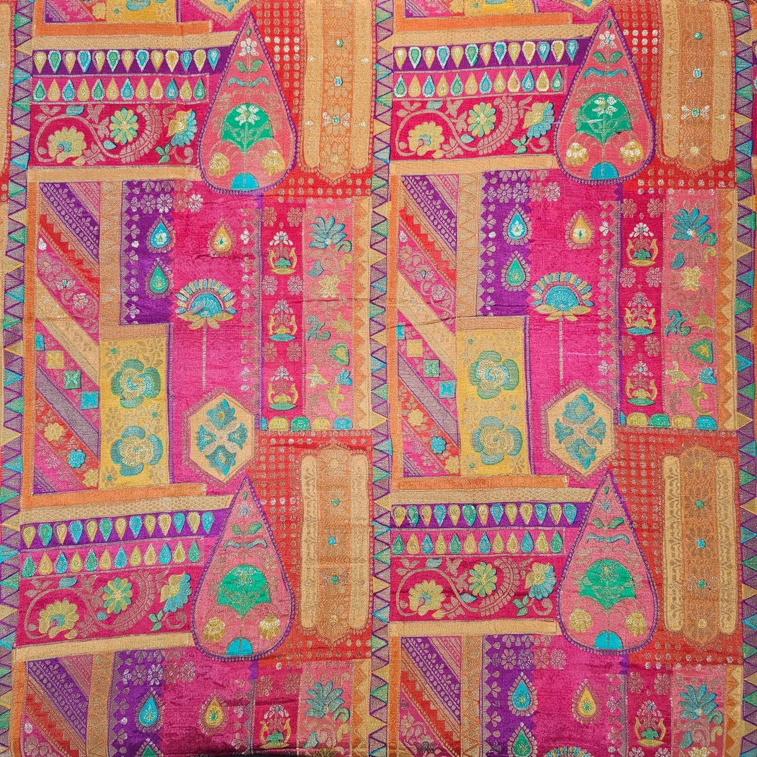 Aarasi Pure Banarasi Dola Silk Soft Brocade with Position Print on Crimson Red Base