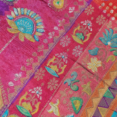 Aarasi Pure Banarasi Dola Silk Soft Brocade with Position Print on Crimson Red Base