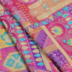 Aarasi Pure Banarasi Dola Silk Soft Brocade with Position Print on Crimson Red Base