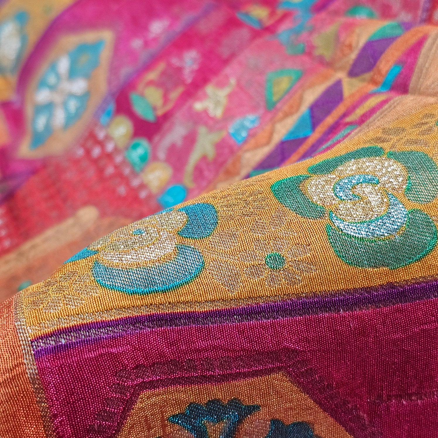 Aarasi Pure Banarasi Dola Silk Soft Brocade with Position Print on Crimson Red Base