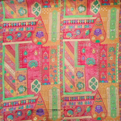 Aarasi Pure Banarasi Dola Silk Soft Brocade with Position Print on Orange base