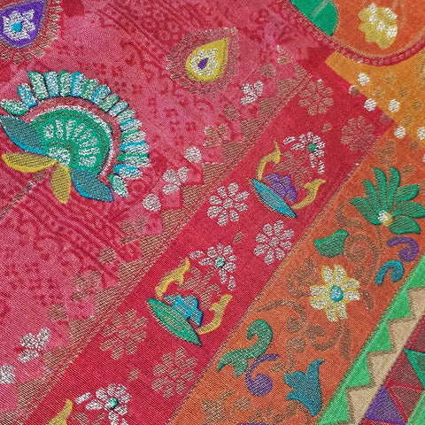 Aarasi Pure Banarasi Dola Silk Soft Brocade with Position Print on Orange base